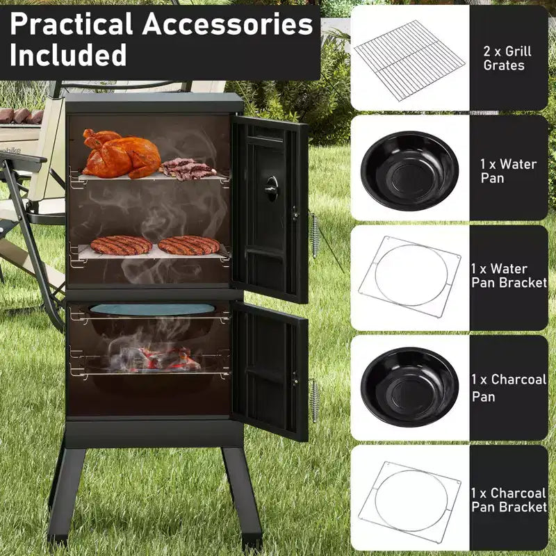 Costway 40'' Vertical BBQ Smoker w/Built-in Thermometer Adjustable Air Dampers for Party