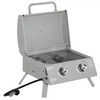 Outsunny Barbecue portatif de table à gaz propane à 2 brûleurs avec pieds pliables, couvercle, thermomètre pour le camping, le pique-nique, le jardin
