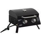 Outsunny Barbecue portatif de table à gaz propane à 2 brûleurs avec pieds pliables, couvercle, thermomètre pour le camping, le pique-nique, le jardin