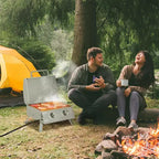 Outsunny Barbecue portatif de table à gaz propane à 2 brûleurs avec pieds pliables, couvercle, thermomètre pour le camping, le pique-nique, le jardin