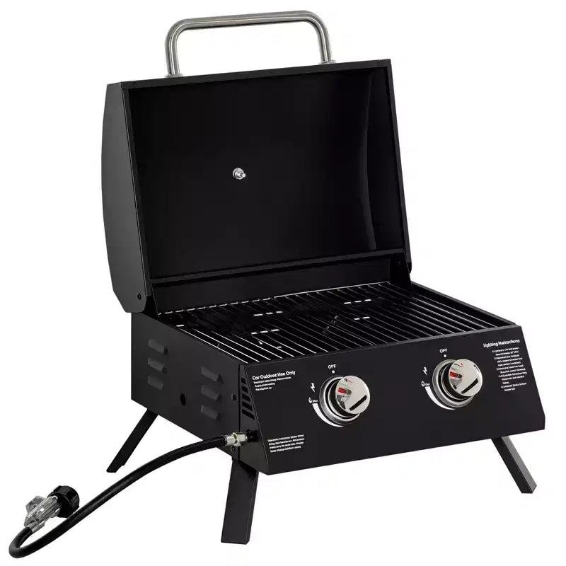 Outsunny 2 Burner Propane Gas Grill Outdoor Portable Tabletop BBQ with Foldable Legs, Lid, Thermometer for Camping, Picnic, Backyard