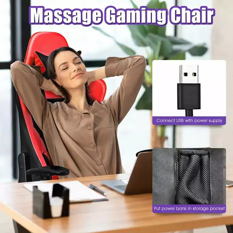 Costway Massage Gaming Chair Recliner Racing Chair w/ Massage Lumbar Support & Footrest