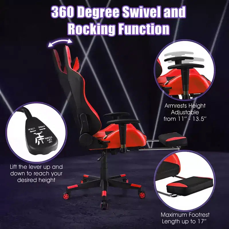 Costway Massage Gaming Chair Recliner Racing Chair w/ Massage Lumbar Support & Footrest