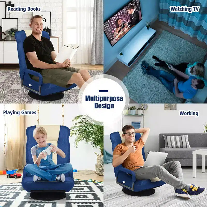Chaise de jeu au sol pivotante à 360 degrés Costway avec dossier pliable et réglable
