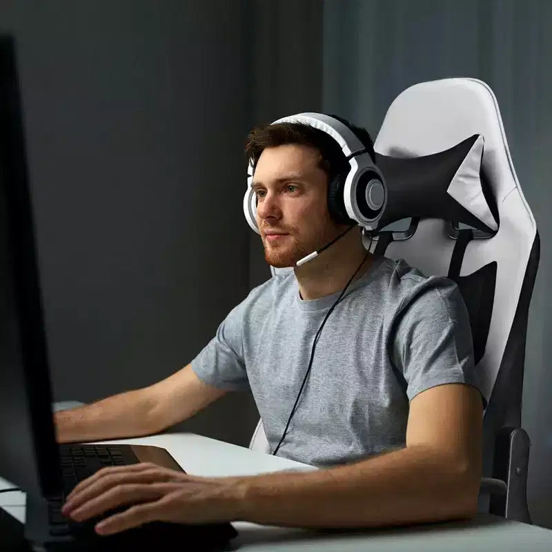 Costway Massage Gaming Chair Reclining Office Chair with Footrest White