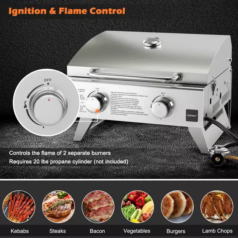 Costway 20,000 BTU Stainless Steel Propane Grill for Outdoor Camping Picnics Tailgating Sliver