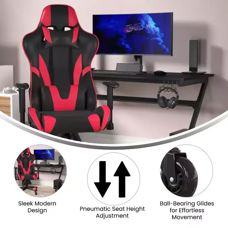 Flash Furniture X20 Gaming Chair Racing Office Computer PC Adjustable Chair with Reclining Back and Transparent Roller Wheels