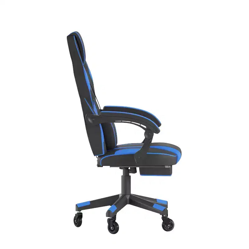 Flash Furniture X40 Gaming Chair Racing Computer Chair with Fully Reclining Back/Arms and Transparent Roller Wheels, Slide-Out Footrest