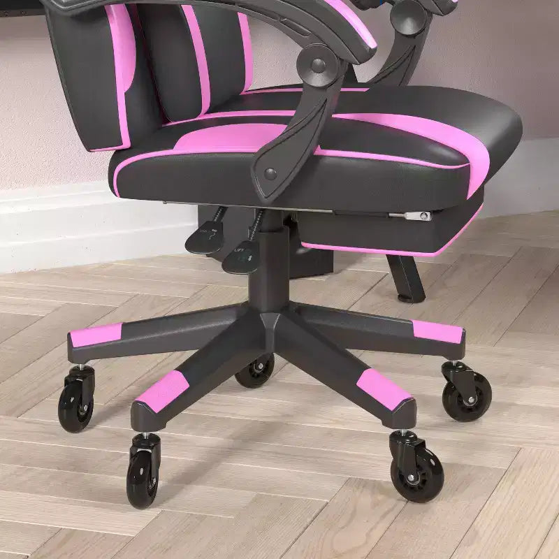 Flash Furniture X40 Gaming Chair Racing Computer Chair with Fully Reclining Back/Arms and Transparent Roller Wheels, Slide-Out Footrest