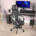 Flash Furniture X40 Gaming Chair Racing Computer Chair with Fully Reclining Back/Arms and Transparent Roller Wheels, Slide-Out Footrest