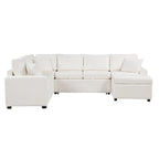 Chenille Sectional Sofa Pull-out Sofa Bed, L-Shape Sleeper Sofa with Storage Ottoman, 3 Pillows and Charging Devices