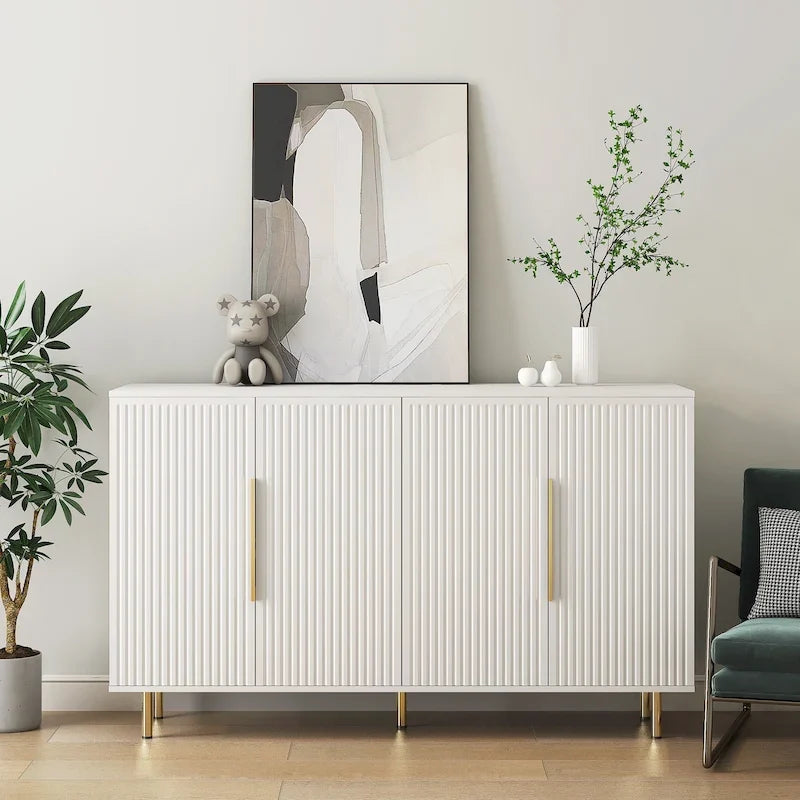 Buffet Cabinet with Fluted Decorative Doors, Wood Sideboard Cabinet with Metal Handles, Storage Cabinet with Adjustable Shelves