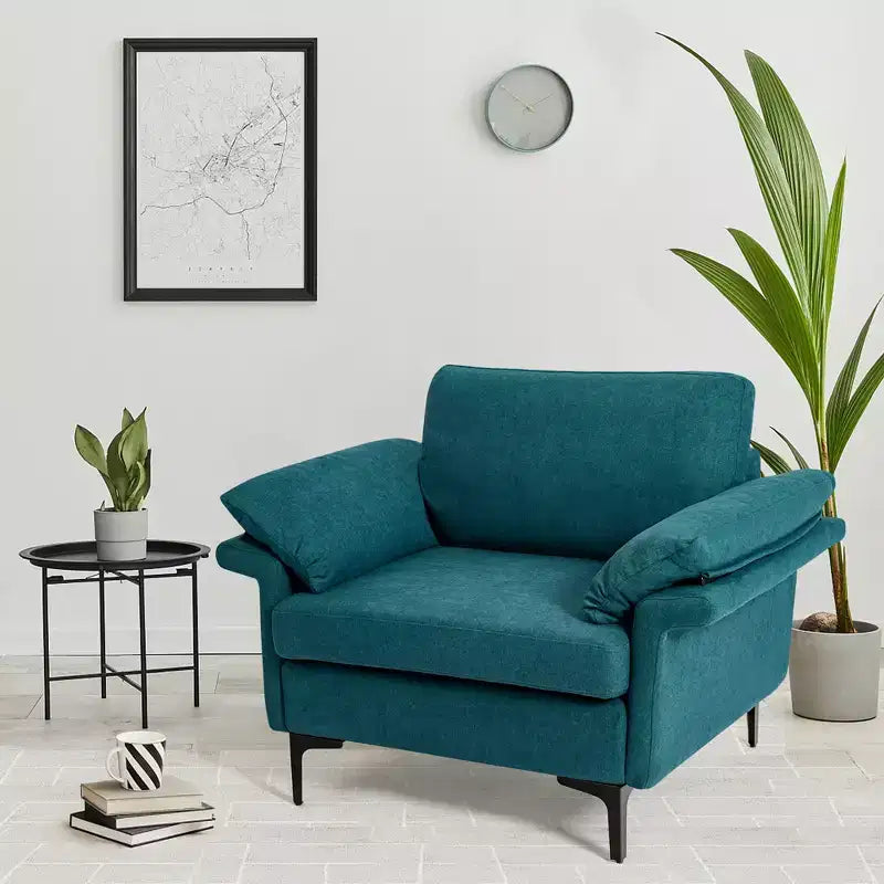Costway Modern Fabric Accent Armchair Upholstered Single Sofa w/ Metal Legs Blue\Grey