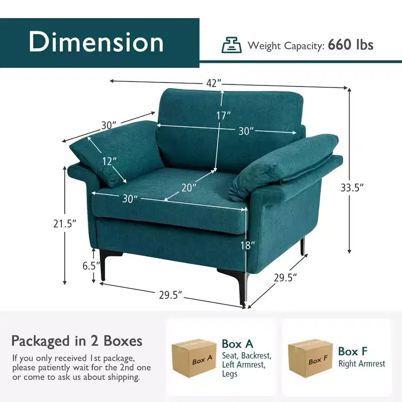 Costway Modern Fabric Accent Armchair Upholstered Single Sofa w/ Metal Legs Blue\Grey