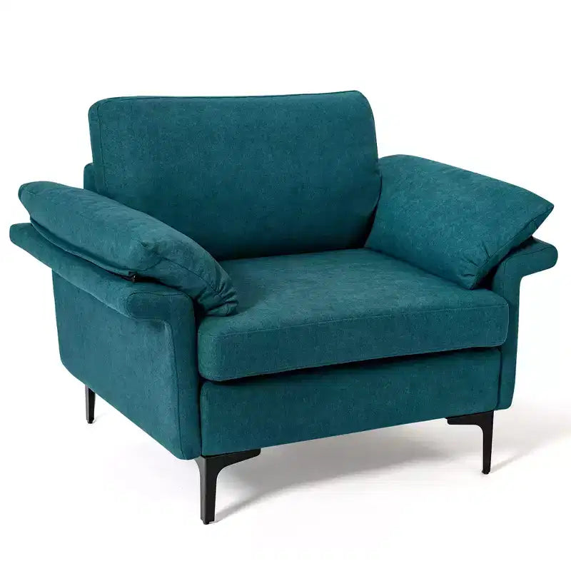 Costway Modern Fabric Accent Armchair Upholstered Single Sofa w/ Metal Legs Blue\Grey
