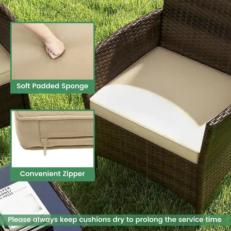 Costway 4 PCS Patio Furniture Set with Washable Cushions and Tempered - See Details