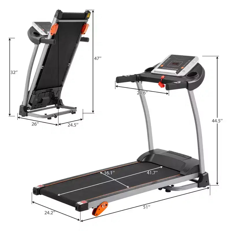 Tapis roulant pliable compact électrique réglable de 1,5 CV avec support d'équipement, capteur de pouls et 3 niveaux d'inclinaison - ModernLuxe