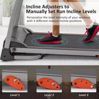 Tapis roulant pliable compact électrique réglable de 1,5 CV avec support d'équipement, capteur de pouls et 3 niveaux d'inclinaison - ModernLuxe
