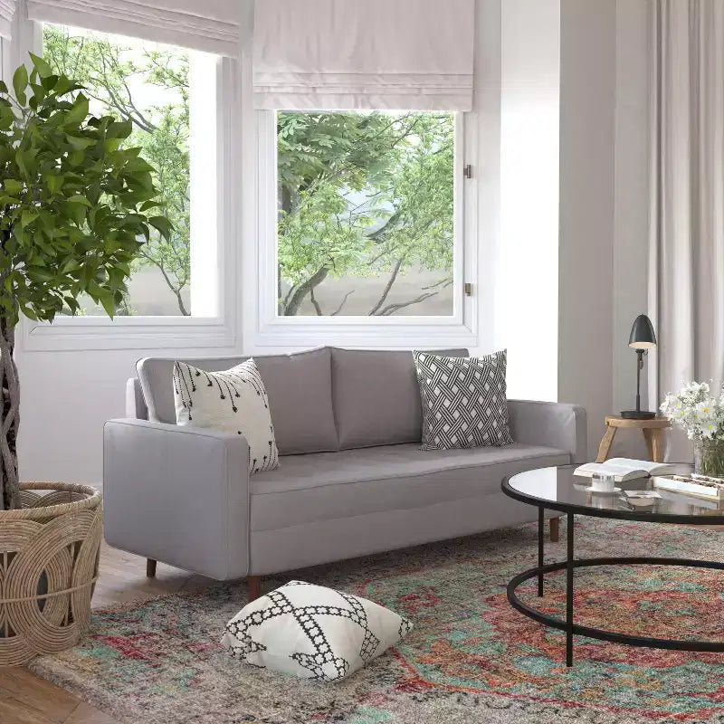 Canapé Emma et Oliver en tissu, style mi-siècle moderne, avec ressorts ensachés, pieds en bois et coussins de dossier amovibles