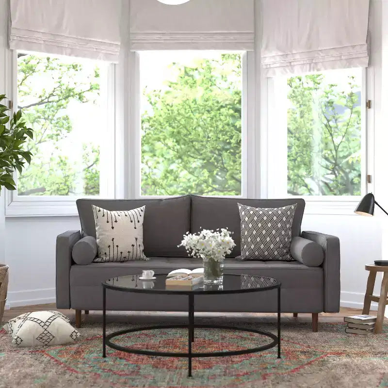 Canapé Emma et Oliver en tissu, style mi-siècle moderne, avec ressorts ensachés, pieds en bois et coussins de dossier amovibles