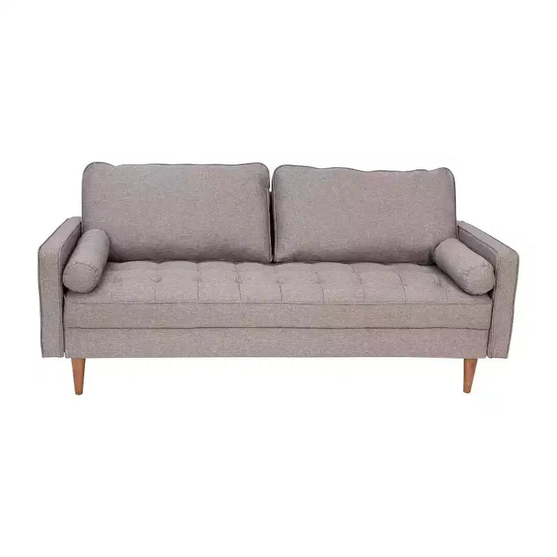 Emma and Oliver Upholstered Mid-Century Modern Pocket Spring Sofa with Wooden Legs and Removable Back Cushions