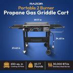 Razor Griddle Portable 2 Burner 30,000 BTU Gas Grill & Griddle Cart w/Shelves