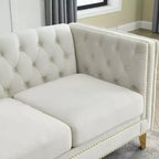 Living Room Modern Velvet Sofa With Button Tufted Square Arms And Metal Legs - ModernLuxe