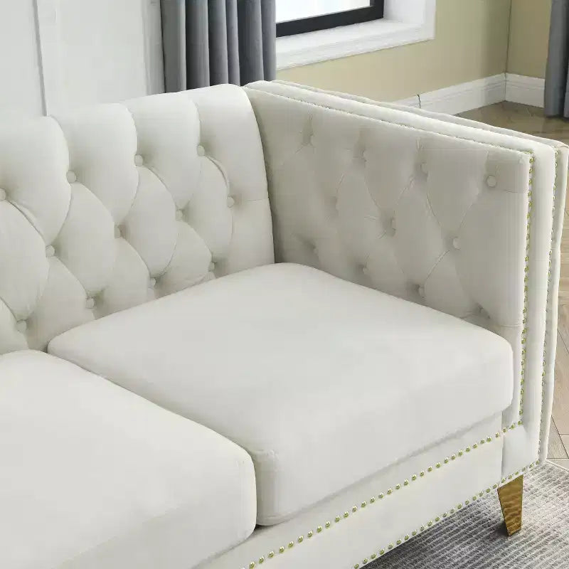 Living Room Modern Velvet Sofa With Button Tufted Square Arms And Metal Legs - ModernLuxe