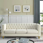 Living Room Modern Velvet Sofa With Button Tufted Square Arms And Metal Legs - ModernLuxe