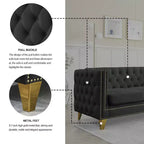 Living Room Modern Velvet Sofa With Button Tufted Square Arms And Metal Legs - ModernLuxe