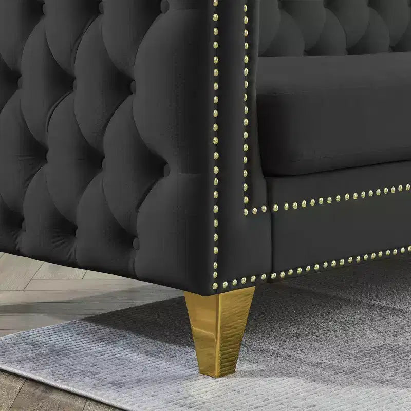 Living Room Modern Velvet Sofa With Button Tufted Square Arms And Metal Legs - ModernLuxe
