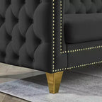 Living Room Modern Velvet Sofa With Button Tufted Square Arms And Metal Legs - ModernLuxe