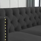 Living Room Modern Velvet Sofa With Button Tufted Square Arms And Metal Legs - ModernLuxe