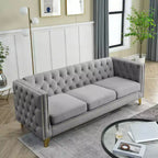 Living Room Modern Velvet Sofa With Button Tufted Square Arms And Metal Legs - ModernLuxe
