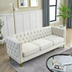 Living Room Modern Velvet Sofa With Button Tufted Square Arms And Metal Legs - ModernLuxe