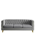Living Room Modern Velvet Sofa With Button Tufted Square Arms And Metal Legs - ModernLuxe