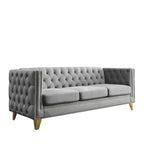 Living Room Modern Velvet Sofa With Button Tufted Square Arms And Metal Legs - ModernLuxe