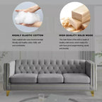 Living Room Modern Velvet Sofa With Button Tufted Square Arms And Metal Legs - ModernLuxe