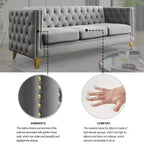 Living Room Modern Velvet Sofa With Button Tufted Square Arms And Metal Legs - ModernLuxe