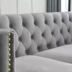 Living Room Modern Velvet Sofa With Button Tufted Square Arms And Metal Legs - ModernLuxe