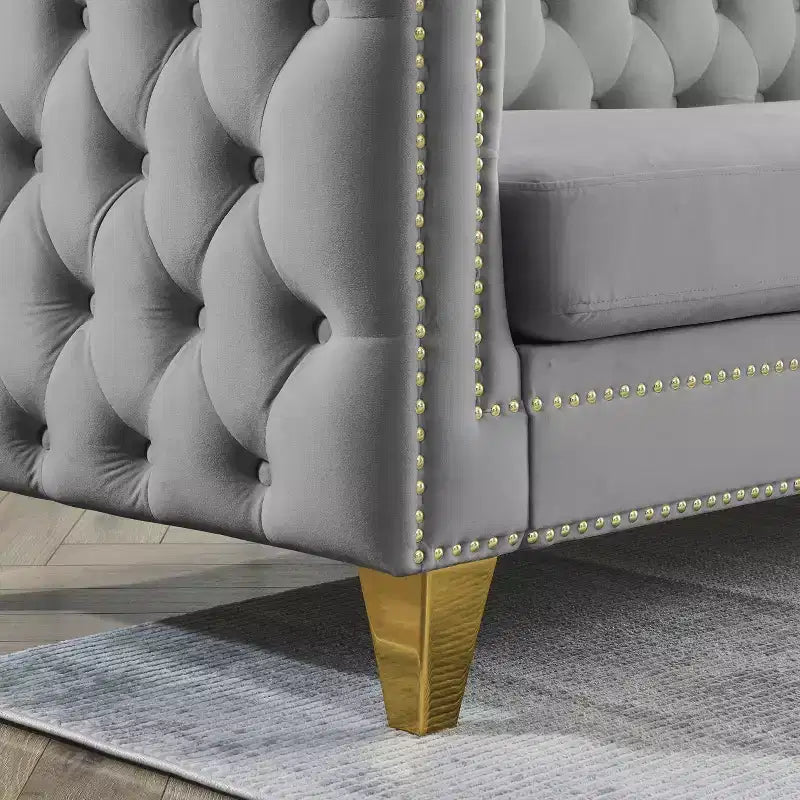 Living Room Modern Velvet Sofa With Button Tufted Square Arms And Metal Legs - ModernLuxe