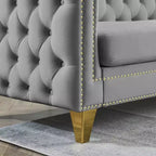 Living Room Modern Velvet Sofa With Button Tufted Square Arms And Metal Legs - ModernLuxe
