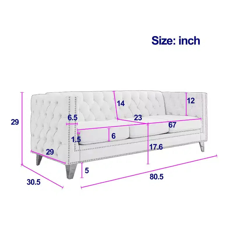 Living Room Modern Velvet Sofa With Button Tufted Square Arms And Metal Legs - ModernLuxe