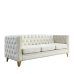 Living Room Modern Velvet Sofa With Button Tufted Square Arms And Metal Legs - ModernLuxe