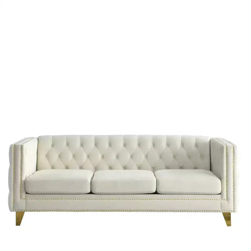 Living Room Modern Velvet Sofa With Button Tufted Square Arms And Metal Legs - ModernLuxe