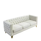 Living Room Modern Velvet Sofa With Button Tufted Square Arms And Metal Legs - ModernLuxe