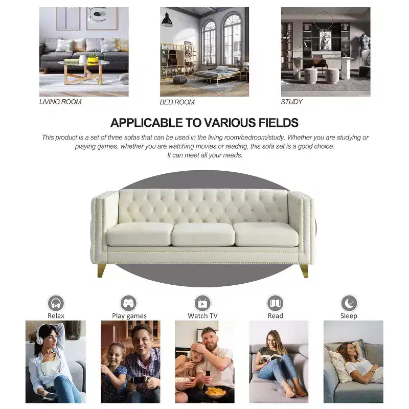 Living Room Modern Velvet Sofa With Button Tufted Square Arms And Metal Legs - ModernLuxe