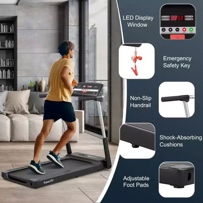 Tapis de course électrique pliable Costway 2,25 CV avec écran LED, contrôle par application, pour la course et la marche, pour la gym