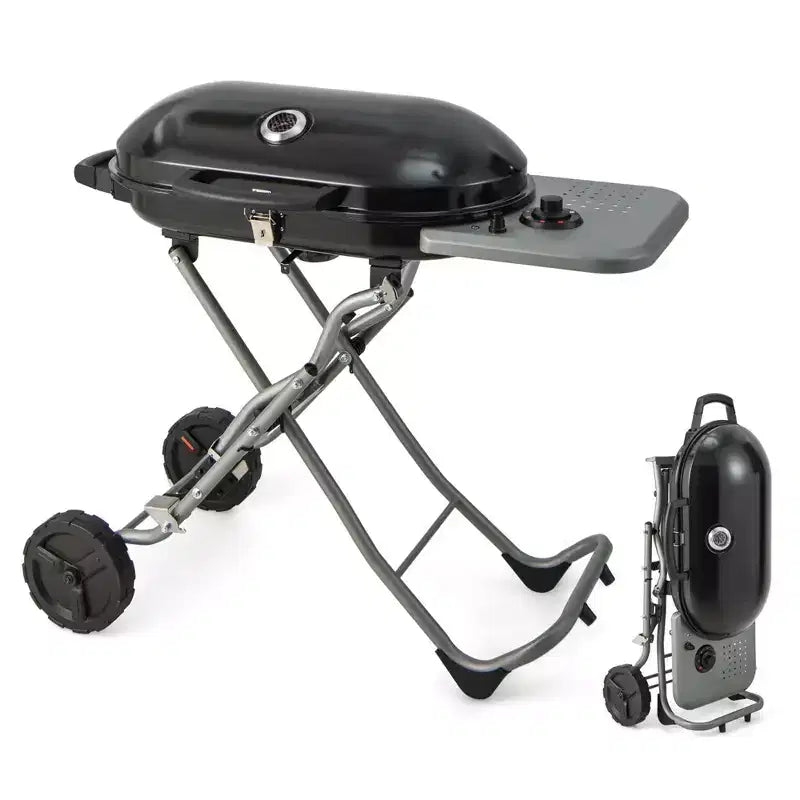 Barbecue portable au propane Costway, grill et plancha pliables avec roues et tablette latérale