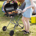 Barbecue portable au propane Costway, grill et plancha pliables avec roues et tablette latérale